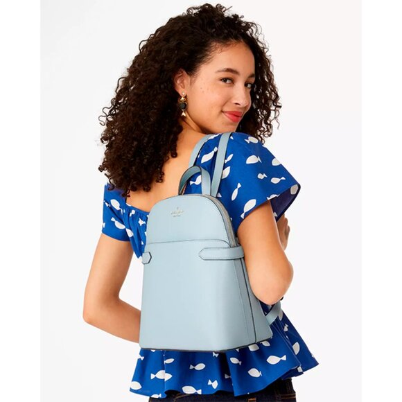 S Kate Spade Staci Dome Backpack Crisp Sky Leather Bag Blue KG021 NWT$359 Retail - Picture 1 of 9